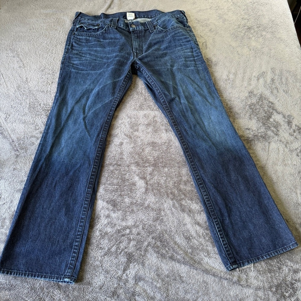 True Religion Ricky Super T Mens Jeans Size 40 Dark Wash Straight Flap Pocket - Picture 2 of 11